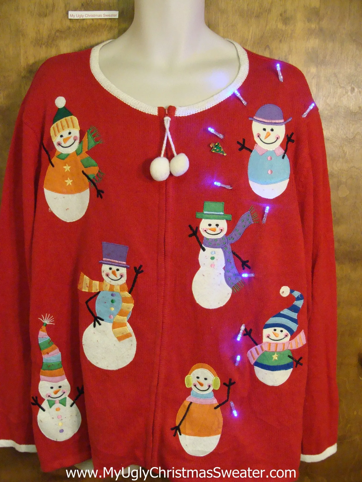 Super Colorful Snowmen Light Up Ugly Xmas Sweater