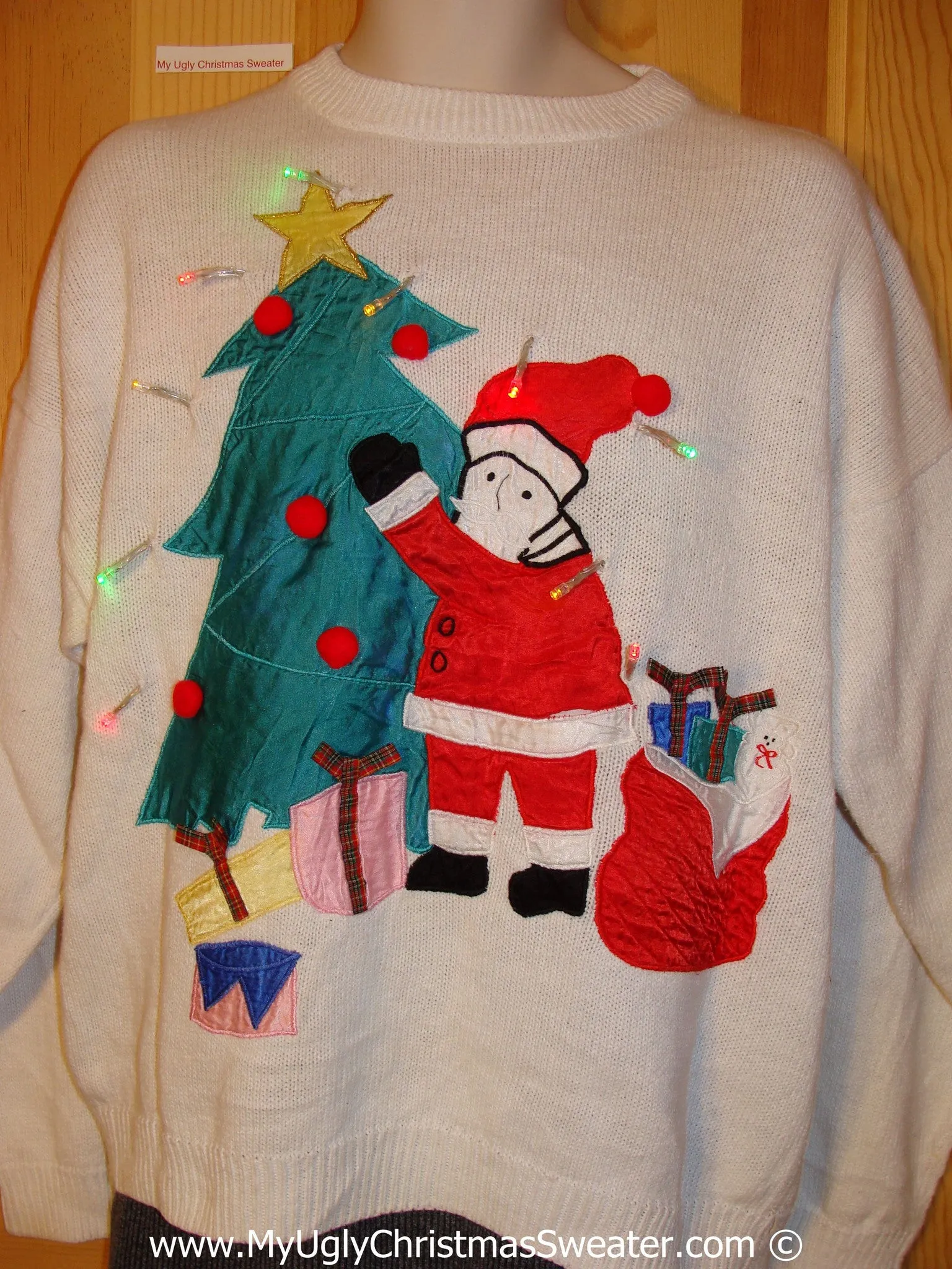 Tacky Xmas Sweater with Lights 80s Santa and Tree (g147)